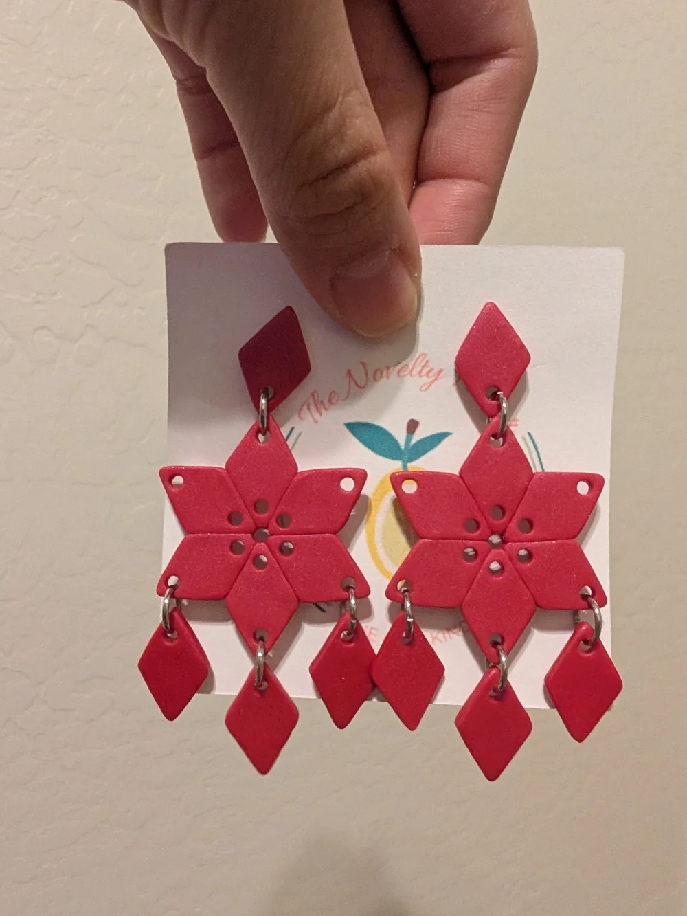 Red Floral Statement Drop Earrings - Poinsettias - NWOT